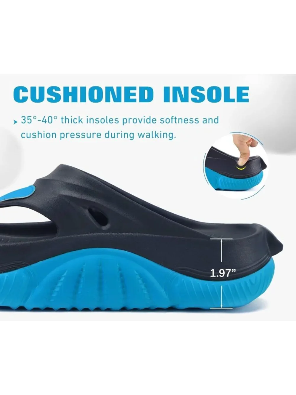 Men's Black Blue Orthopaedic Foot bed Flip Flops Fabric Toe Post Beach Sandals